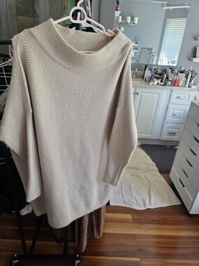 Umgee Cream Ribbed Cowl Neck Sweater